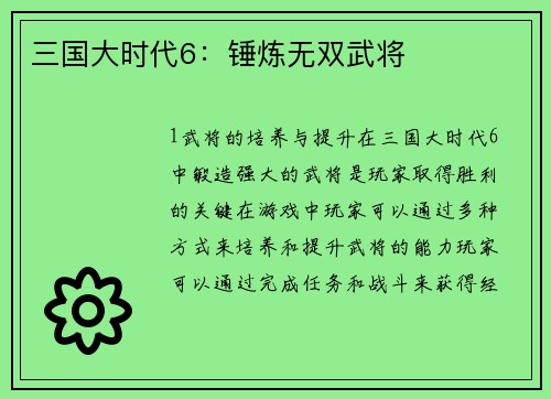 三国大时代6：锤炼无双武将